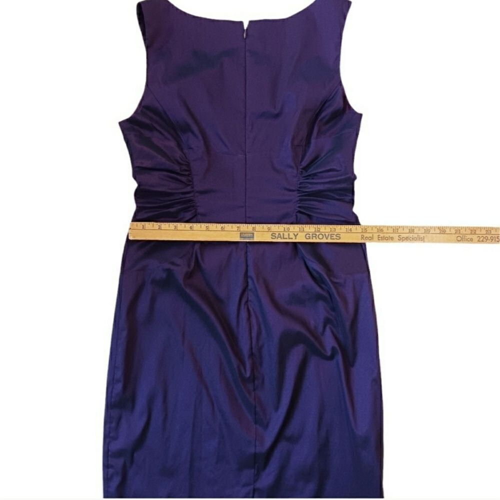Tailored Sheath Dress Knee Length Cinched Pleated Sleeveless Lined Purple Size 6 - Picture 11 of 14
